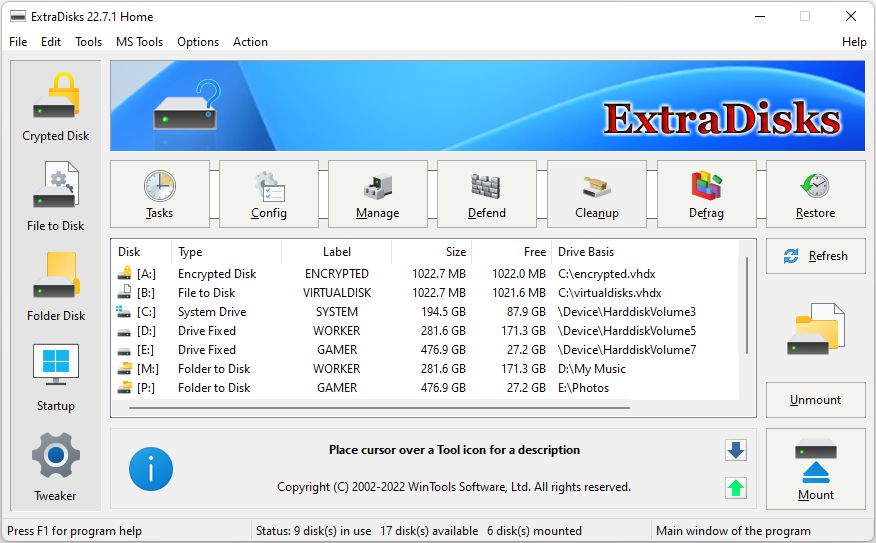 ExtraDisks: Main Page Screen Shot