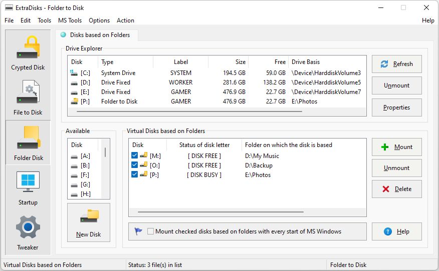 ExtraDisks: Folder Disks Screen Shot