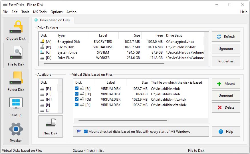 ExtraDisks: Virtual Disks Screen Shot